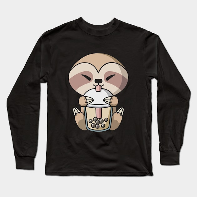 Boba Milk Tea Sloth Long Sleeve T-Shirt by Amanda Patterson 